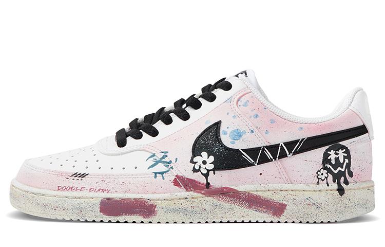 Nike Court Vision 1 Low Graffiti Republic Of Gamers Anti-Slip Wear-Resistant Low-Top Skateboard Shoes Men's Pink White
