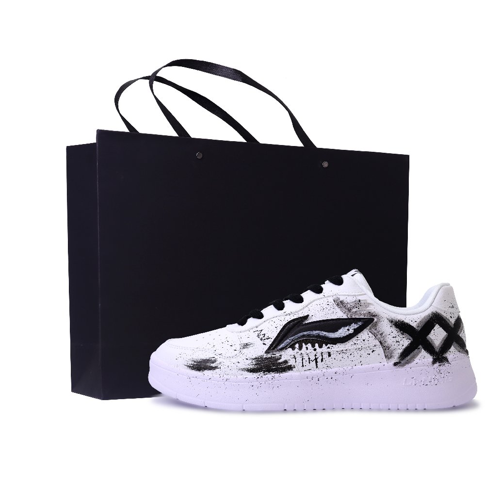 LiNing Pontoon Boats Abrasion Resistant, Lightweight, And Breathable Low Top Skateboard Shoes Unisex Black White Gray