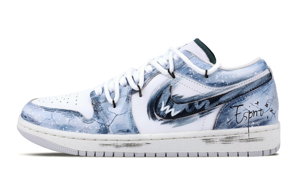 Jordan Air Jordan 1 Slip Resistant Low top Vintage Basketball Shoes Unisex Blue