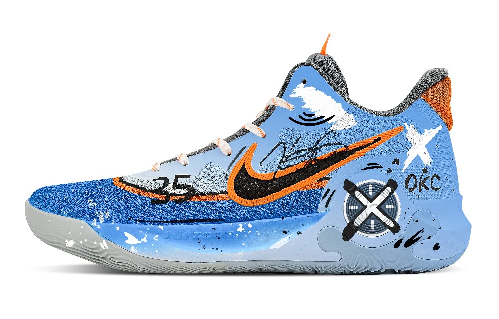 Nike KD Trey 5 IX Phantom Wind Chaser Cushioning, Wear Resistant Mid Top Basketball Shoes Unisex Blue Orange