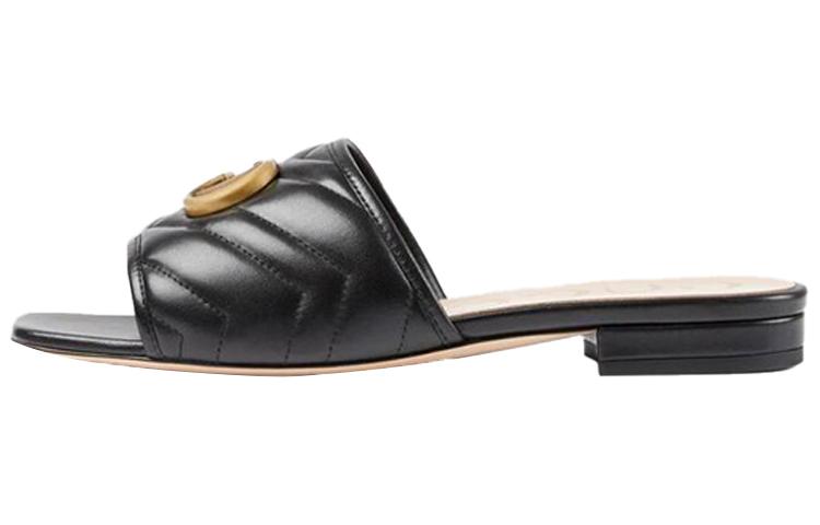 GUCCI Double G Slide Sandal Black Leather