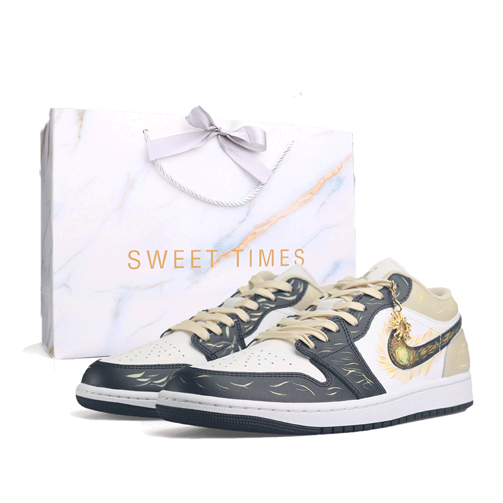 Jordan Air Jordan 1 Sunflower Shadow Abrasion Resistant Low Top Vintage Basketball Shoes Unisex Black Gold