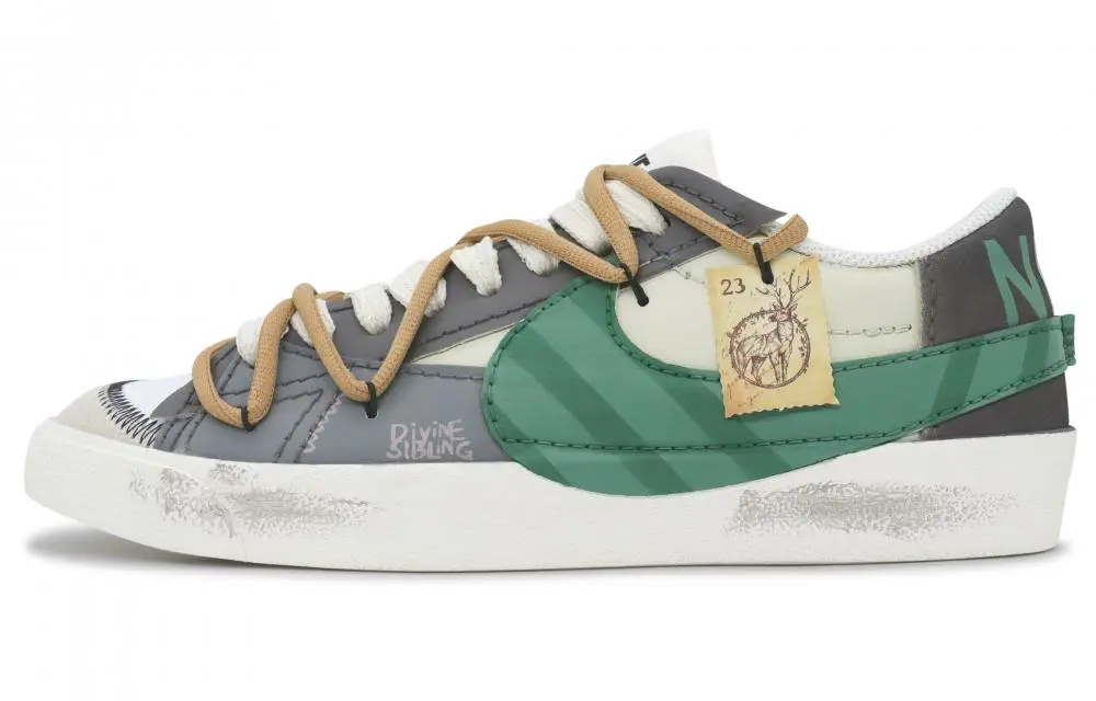 Nike Blazer Deer Forest Anti Slip Wear Resistant Low Top Skateboard Shoes Unisex White Gray Green