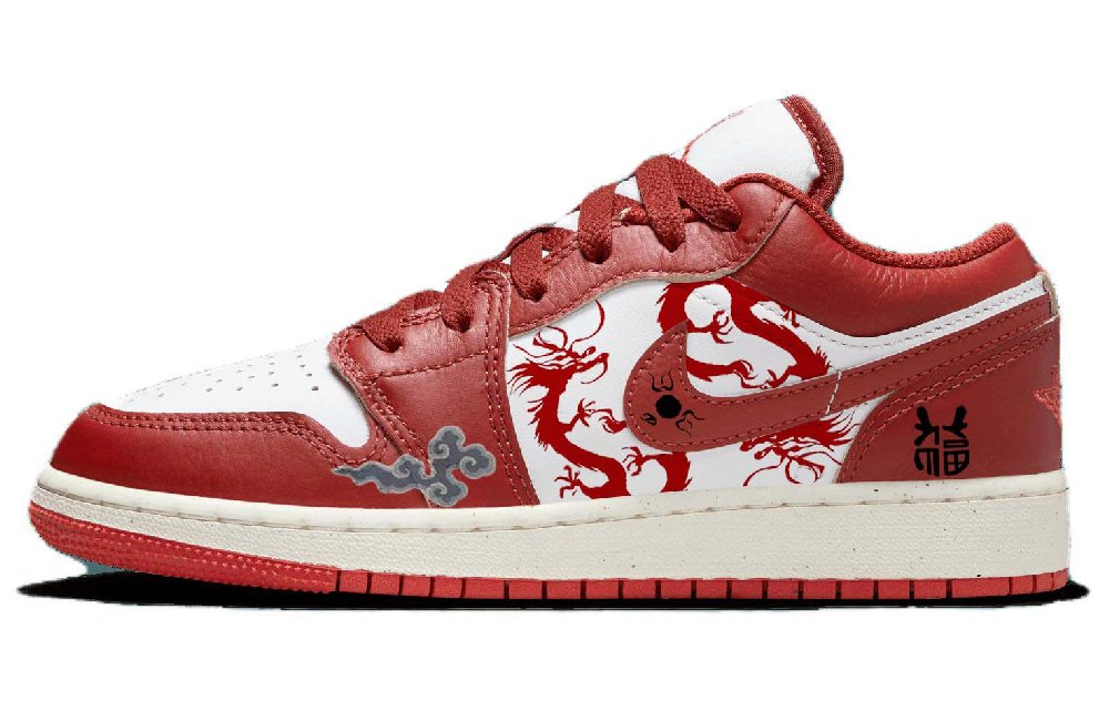 Jordan Air Jordan 1 Anti-Slip Wear-Resistant Low-Top Vintage Basketball Shoes Women's White Red