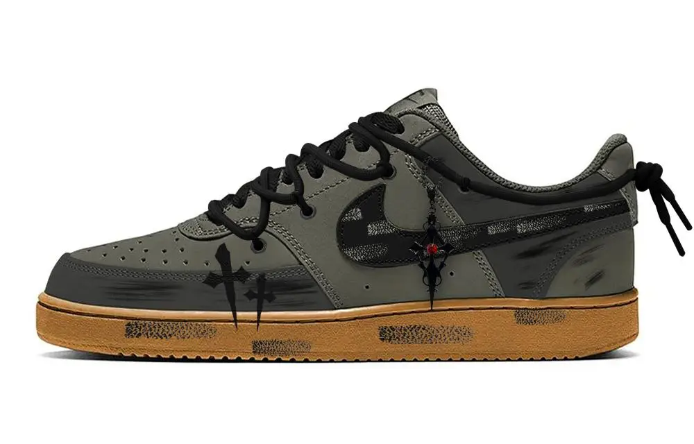 Nike Court Vision 1 Gothic Mystical Forest Abrasion Resistant Low Top Skateboard Shoes Men's Black Ink Green