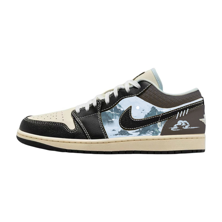 Jordan Air Jordan 1 Anti-Slip Wear-Resistant Low-Top Vintage Basketball Shoes Men's Beige Black Blue
