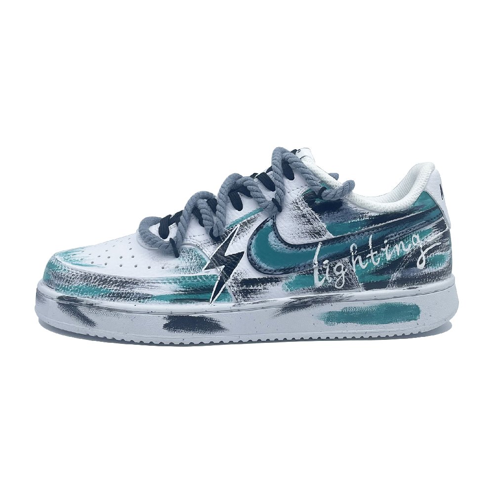 Nike Court Vision 1 Lightning II Slip-Resistant Cushioning Wear-Resistant Low-Top Skateboard Shoes Unisex White Green