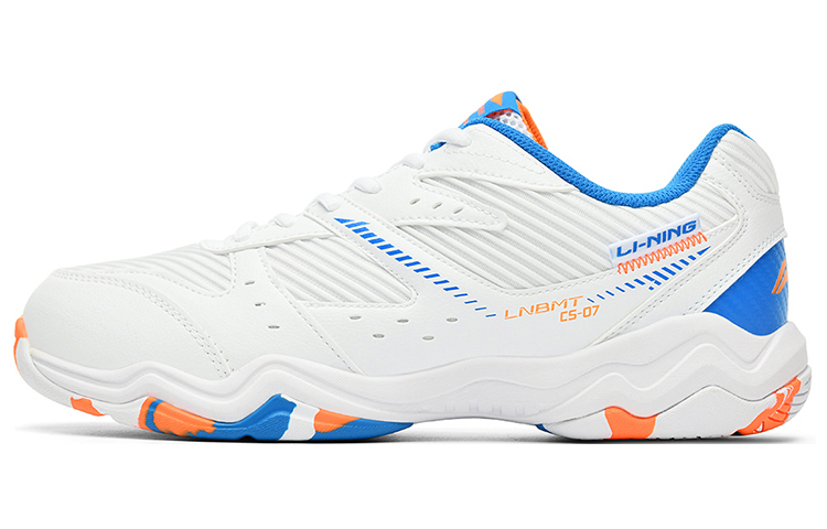 LiNing Cushioning, Wear Resistant Low Top Badminton Shoes Unisex White Blue Orange
