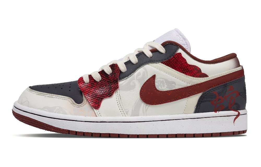 Jordan Air Jordan 1 Fiery Red Fist Anti Slip Wear Resistant Low Top Vintage Basketball Shoes Unisex White Red Black