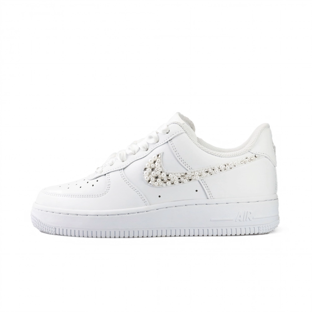 Nike Air Force 1 Air Force 1, Sparkling Pearl Abrasion Resistant Low top Skateboard Shoes Unisex White