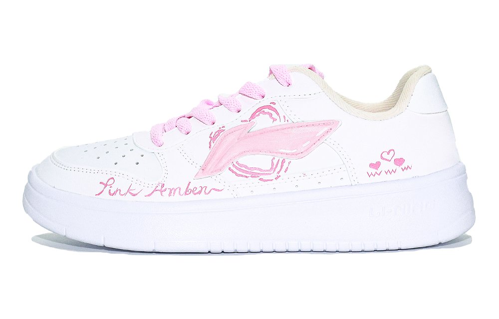 LiNing Pontoon Boats Slip Resistant, Abrasion Resistant, Breathable Low Top Skateboard Shoes Women's White Pink