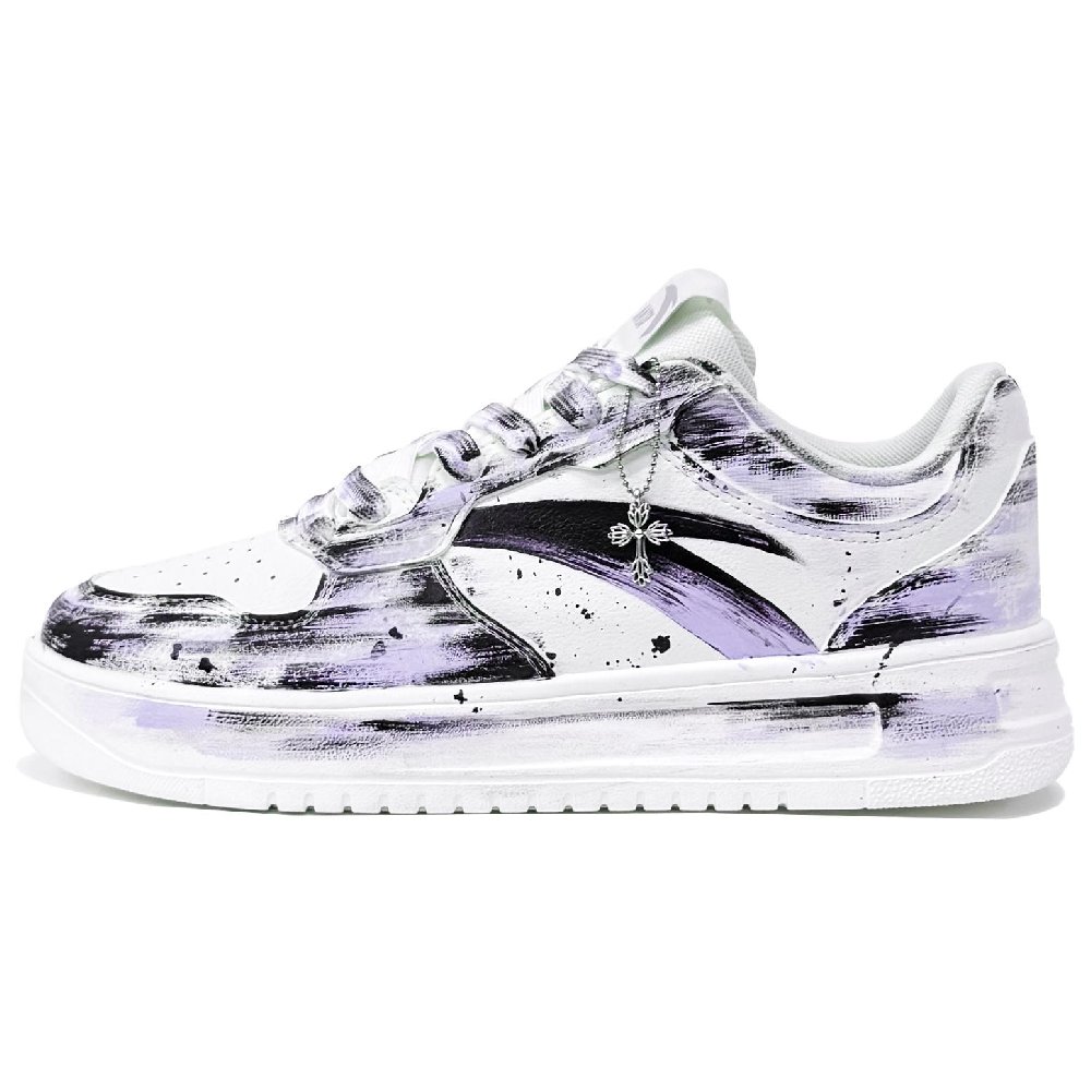 Anta Slip Resistant, Abrasion Resistant, Breathable Low Top Skateboard Shoes Unisex White Black Purple