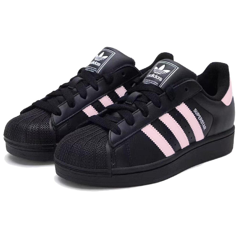 Adidas Originals Superstar 2 Soft Peach Cocoa Anti Slip Wear Resistant Low Top Skateboard Shoes Unisex Black Pink