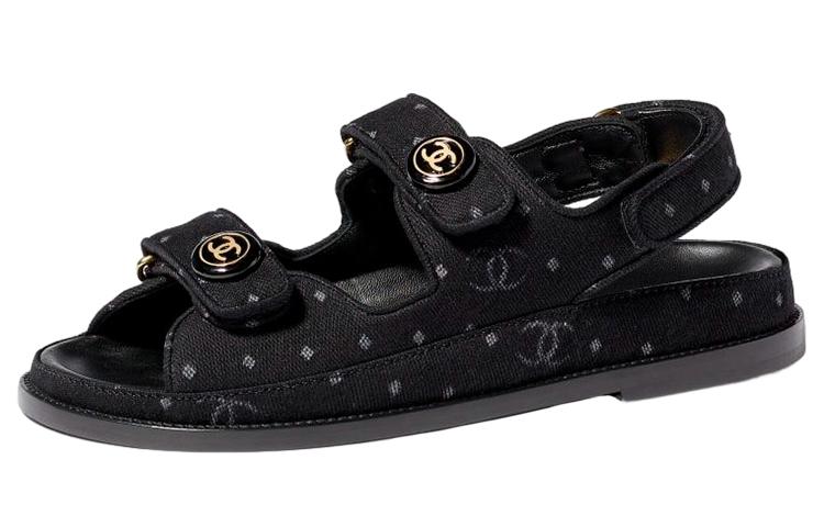 CHANEL Printed Sandal Black Denim Women's
