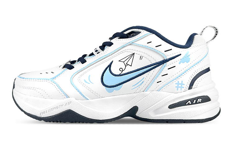 Nike Air Monarch 4 Cushioning Anti-Slip And Wear-Resistant Height Increasing Low-Top Chunky Sneakers Unisex Blue White