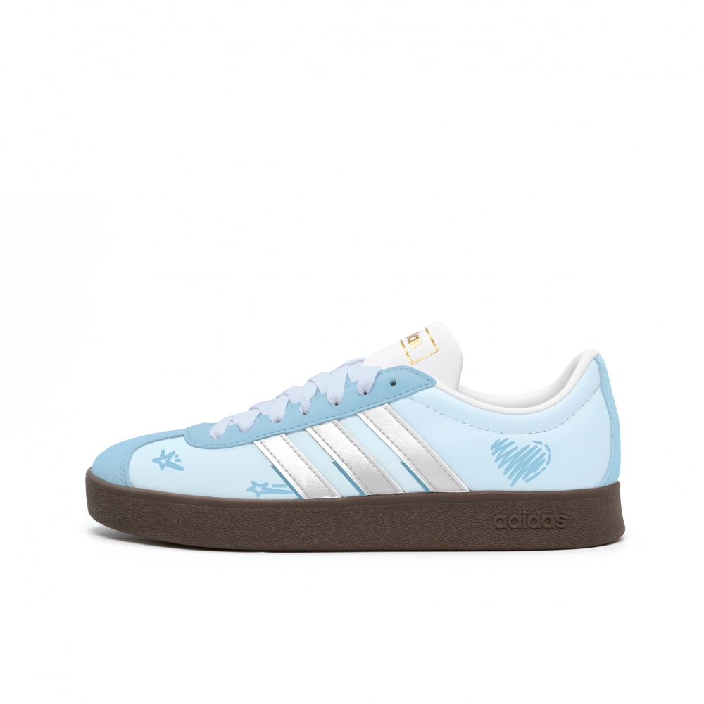 Adidas VL COURT 2.0 Abrasion Resistant, Lightweight, And Breathable Low top Skateboard Shoes Unisex Blue Silver White
