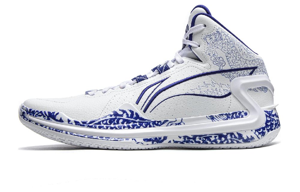 LiNing Liren 4 Cyan Rayon Cushioning, Wear Resistant Mid Top Basketball Shoes Men's White Blue