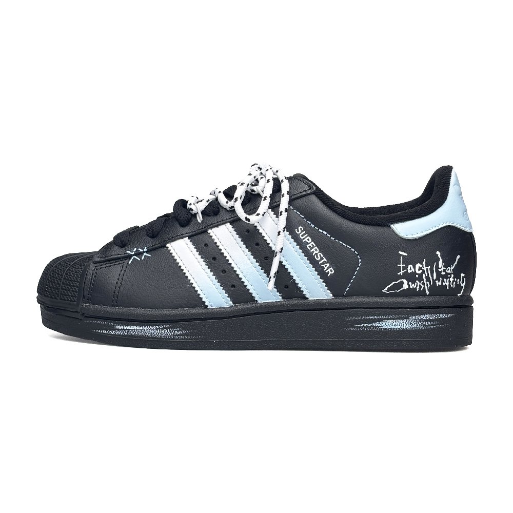 Adidas Originals Superstar 2 Abrasion Resistant Low Top Skateboard Shoes Unisex Black Blue
