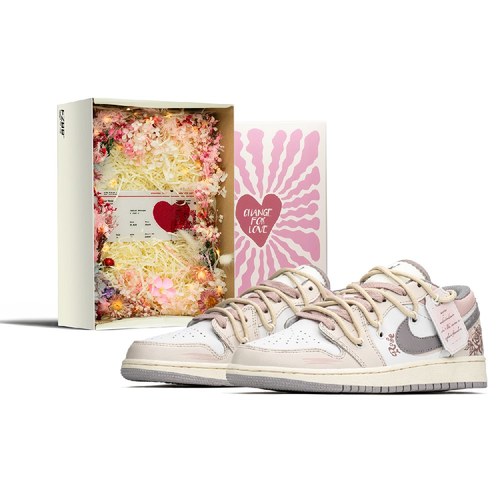 Jordan Air Jordan 1 Low Top Vintage Basketball Shoes GS Gray Pink