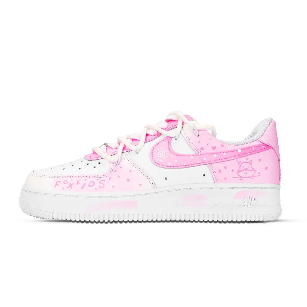 Nike Air Force 1 Cute Fox Cub Abrasion Resistant Low top Skateboard Shoes Unisex Pink White