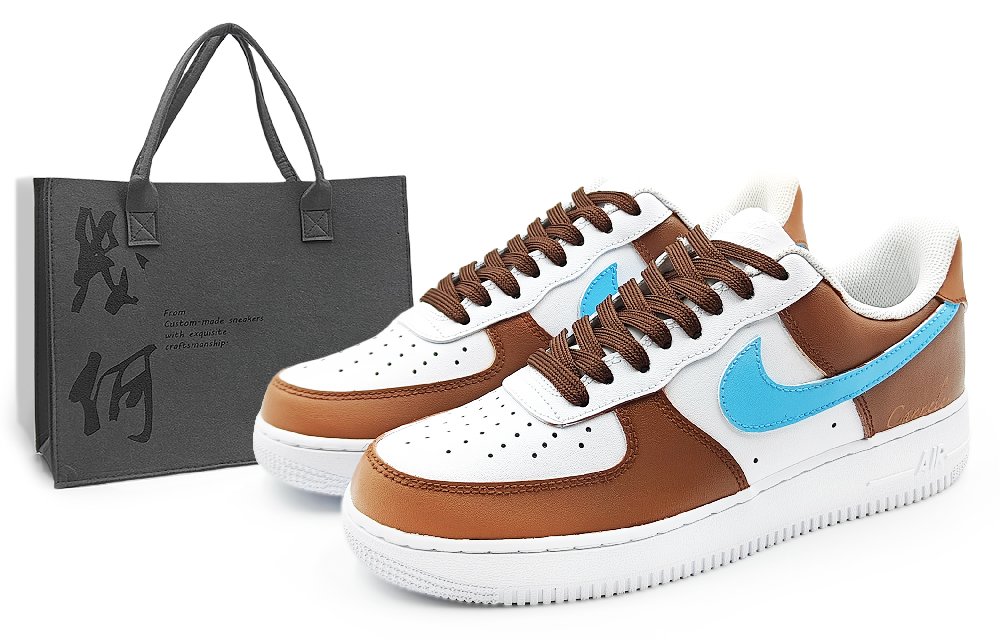 Nike Air Force 1 07 Abrasion Resistant Low Top Skateboard Shoes Men's Brown Blue
