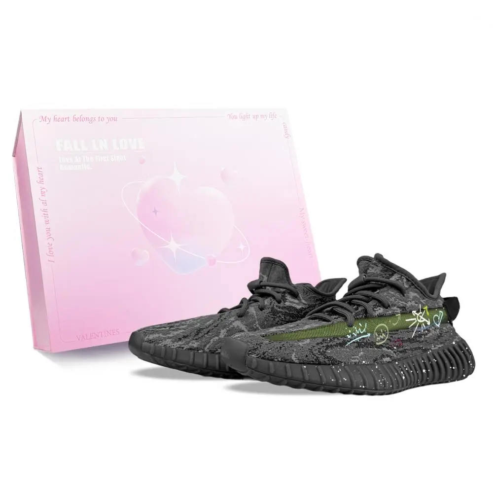 Adidas Originals Yeezy Boost 350 V2 Abrasion Resistant Low top Casual Shoes Unisex Black Green