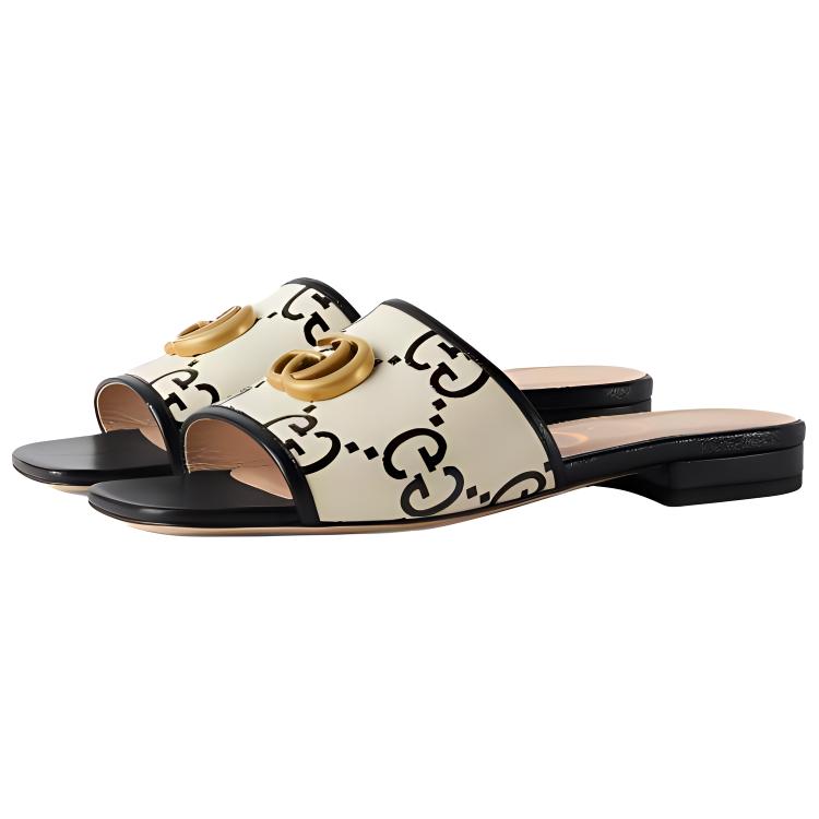 GUCCI GG Slide Casual Single Shoes Women's Black White