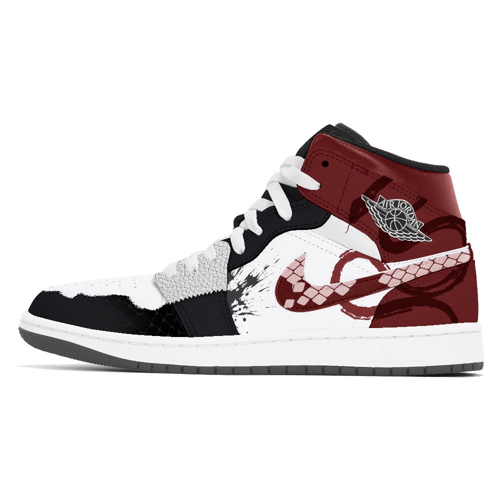 Jordan Air Jordan 1 Joy Lemon Abrasion-Resistant Slip-Resistant Mid-Top Vintage Basketball Shoes Unisex Black Red