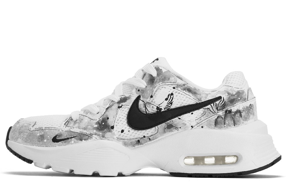 Nike Air Max Fusion Da Vinci Custom, Water To Ink Lightweight Low Top Casual Shoes Women's Gray White Black