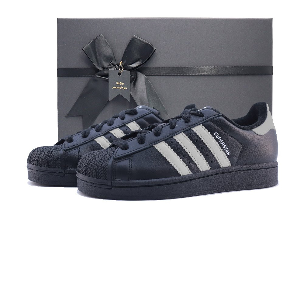Adidas Originals Superstar 2 Anti Slip Wear Resistant Low Top Skateboard Shoes Unisex Black Gray