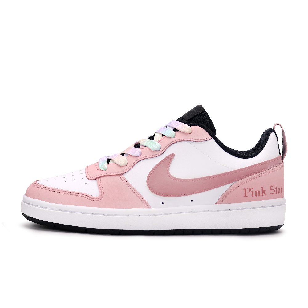 Nike Court Borough 2 Slip Resistant Cushioning Abrasion Resistant Low Top Skateboard Shoes GS Pink White Black