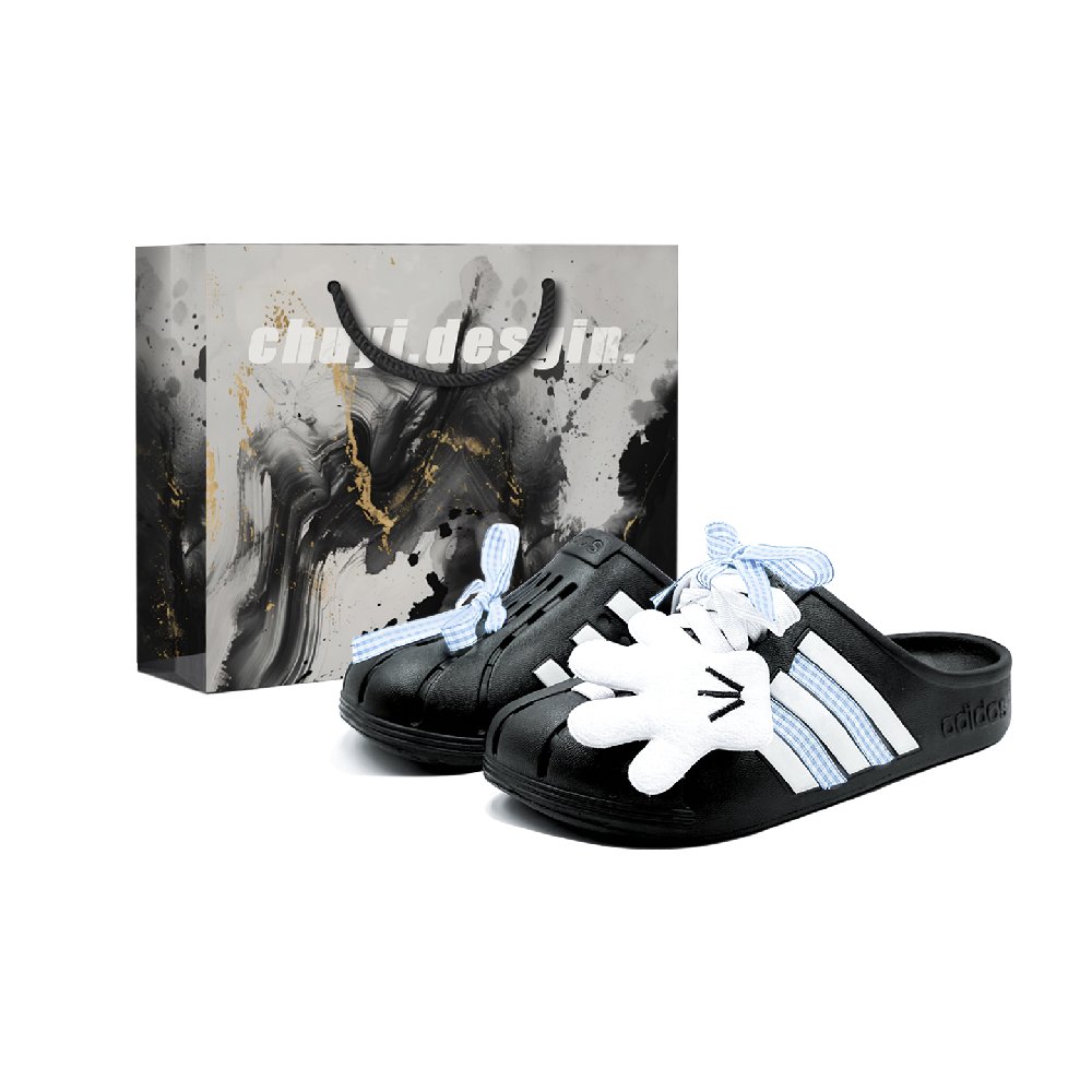 Adidas ADILETTE CLOGS Abrasion Resistant Closed Toe Slippers Unisex Black White Blue
