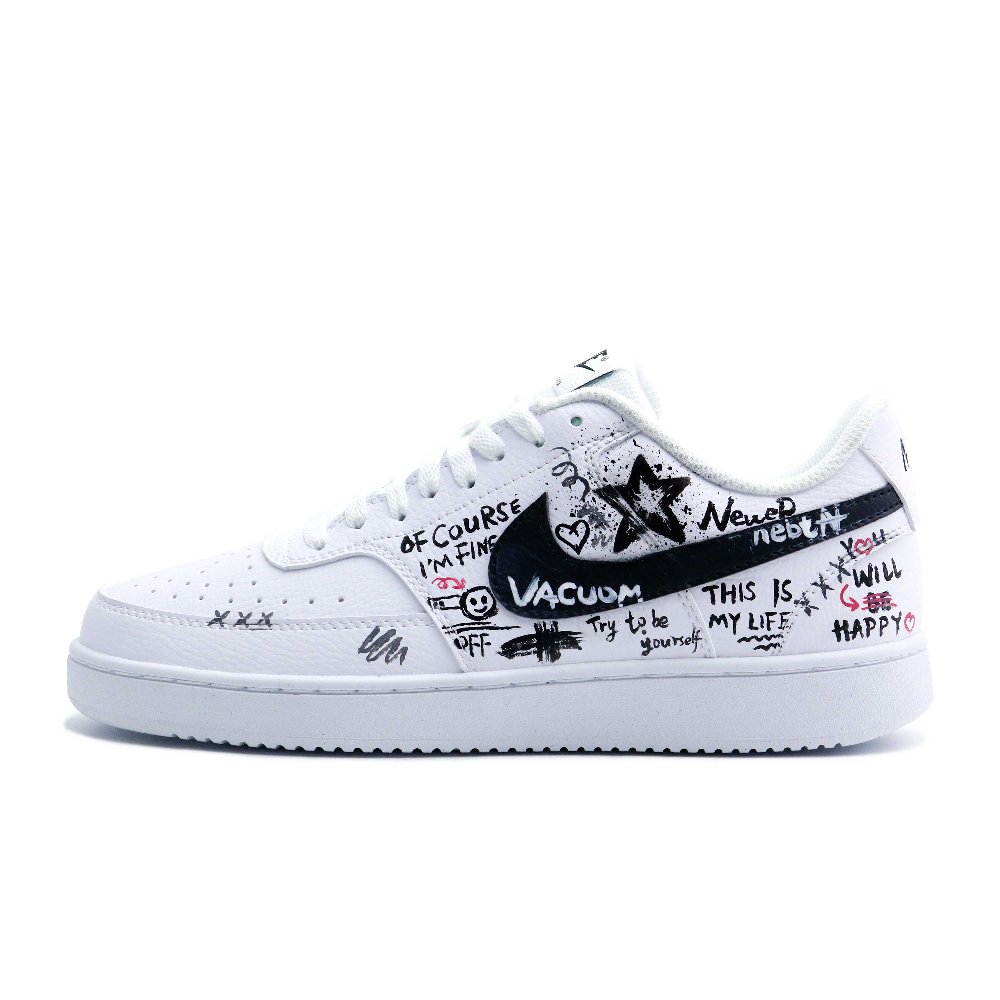 Nike Court Vision 1 Graffiti Star Non slip Lightweight Low Top Skateboard Shoes Men's Black White