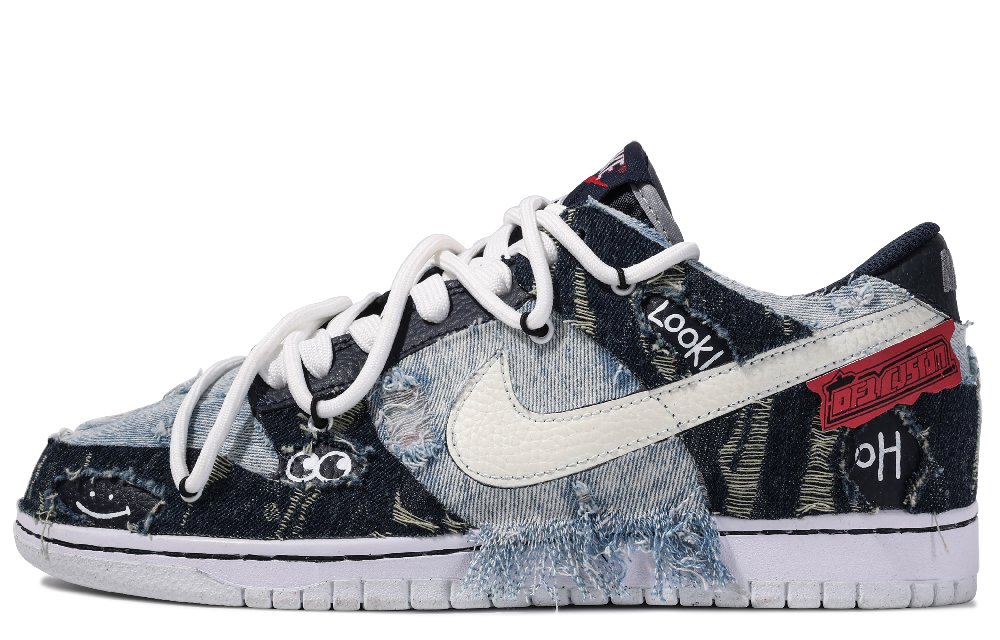 Nike Dunk Low ADCDAVINCI Custom Low Top Skateboard Shoes Women's Blue Black
