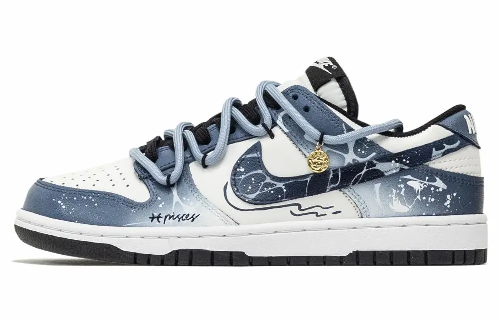 Nike Dunk Li Ba, Double Fish Poseidon Height Increasing Low top Skateboard Shoes Unisex Blue White