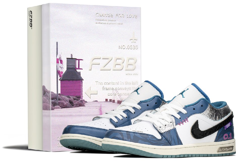 Jordan Air Jordan 1 Anti-Slip Wear-Resistant Low-Top Vintage Basketball Shoes Men's Blue Black Purple
