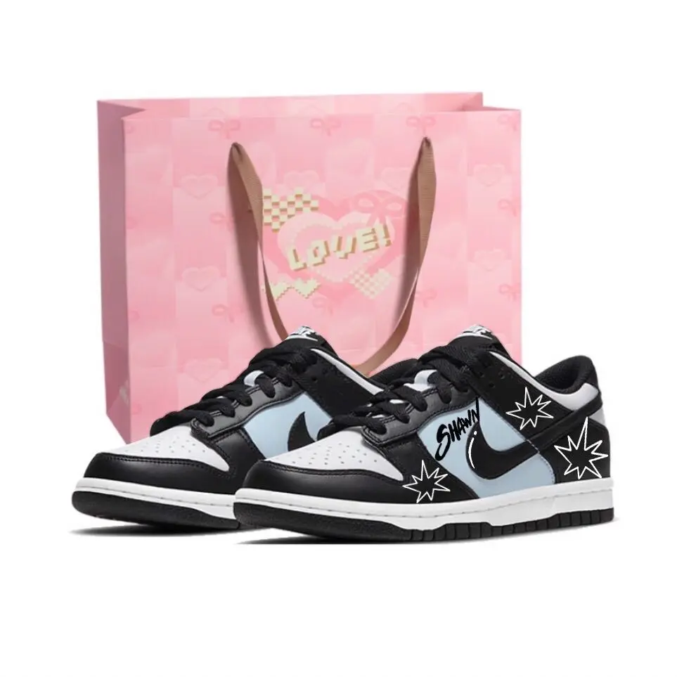Nike Dunk Blue Fire Ice Star Abrasion Resistant Low top Skateboard Shoes Unisex Black Blue