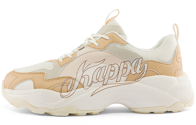 Kappa Wear-Resistant Slip-Resistant Low-Top Chunky Sneakers Unisex White Light Yellow Umber