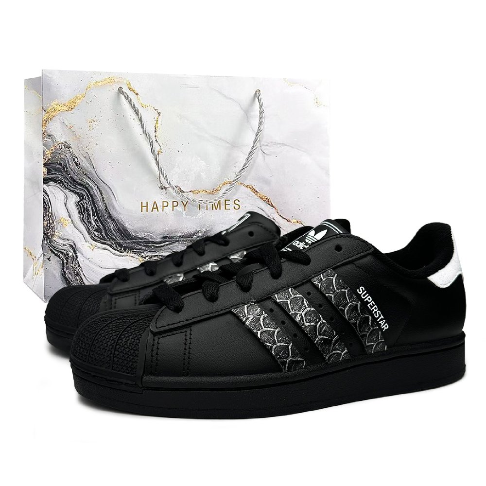 Adidas Originals Superstar 2 Silver Scales Glistening Abrasion Resistant Low Top Skateboard Shoes Unisex Black Silver