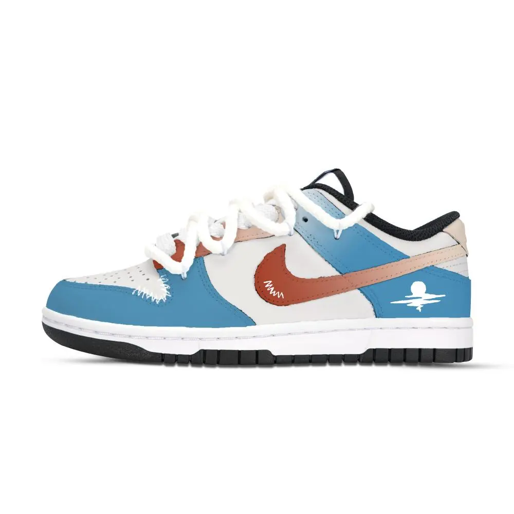 Nike Dunk Deep Sea Bright Moon Abrasion Resistant Slip Resistant Low top Skateboard Shoes Unisex Red Blue White