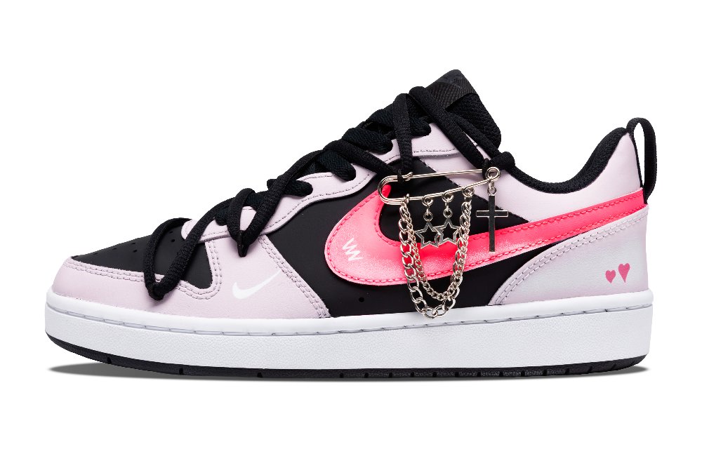 Nike Court Borough Dark Plum Sauce Low-Top Skateboard Shoes GS Black Pink