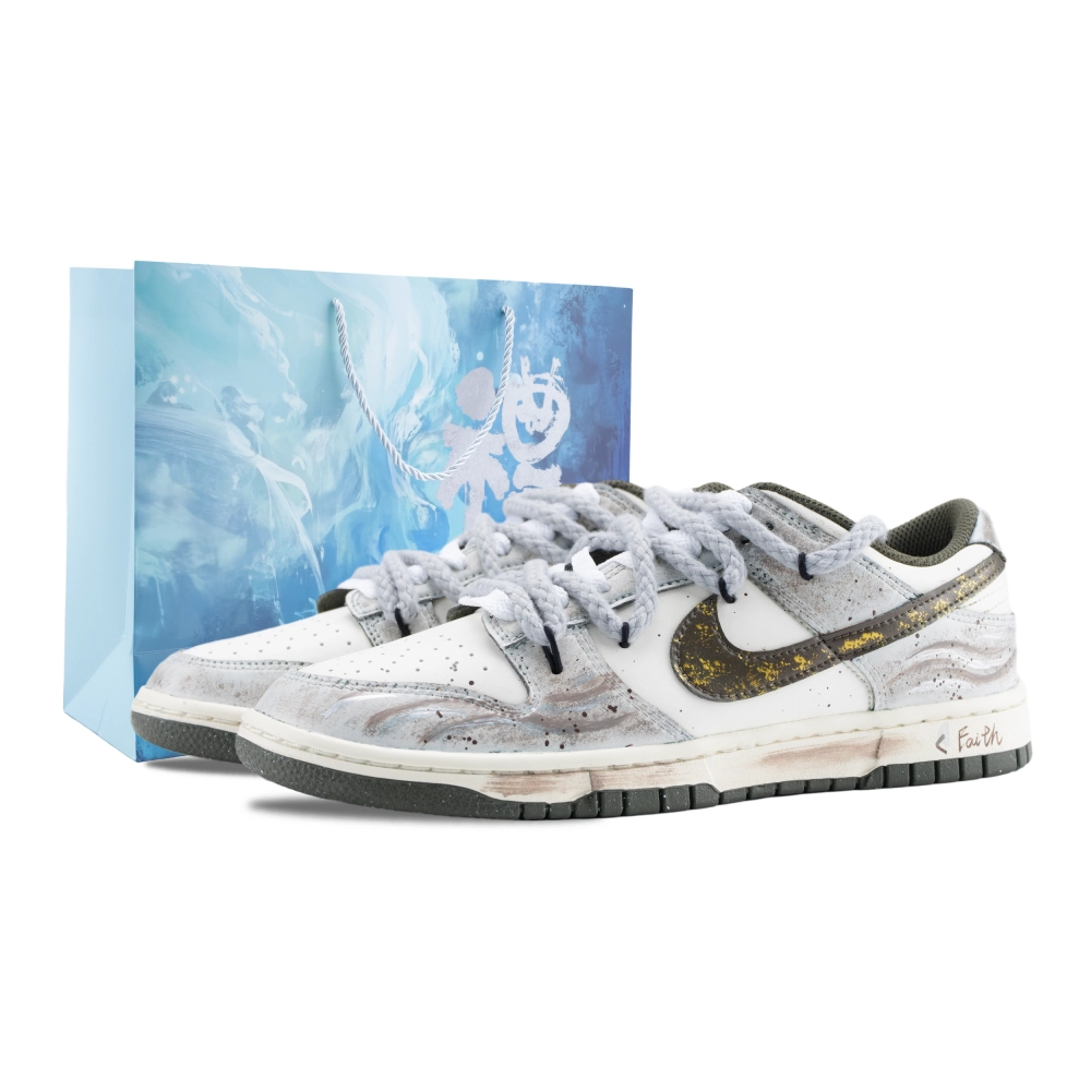 Nike Dunk Barefoot In Gold Abrasion Resistant Low top Skateboard Shoes Unisex Gray Gold
