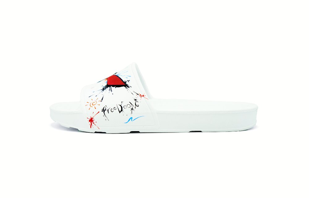 LiNing EVA Graffiti Slip-Resistant Odor-Resistant Quick-Dry Slide Slippers Unisex White Red