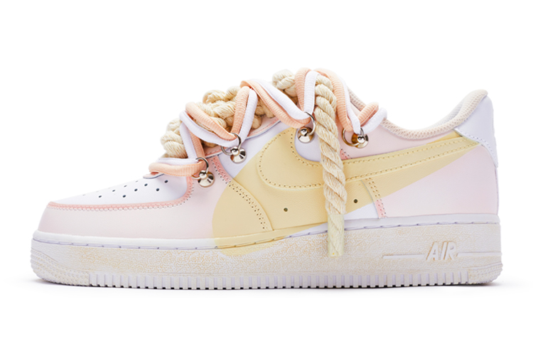 Nike Air Force 1 Anti Slip Wear Resistant Low Top Skateboard Shoes Women's White Pink Yellow
