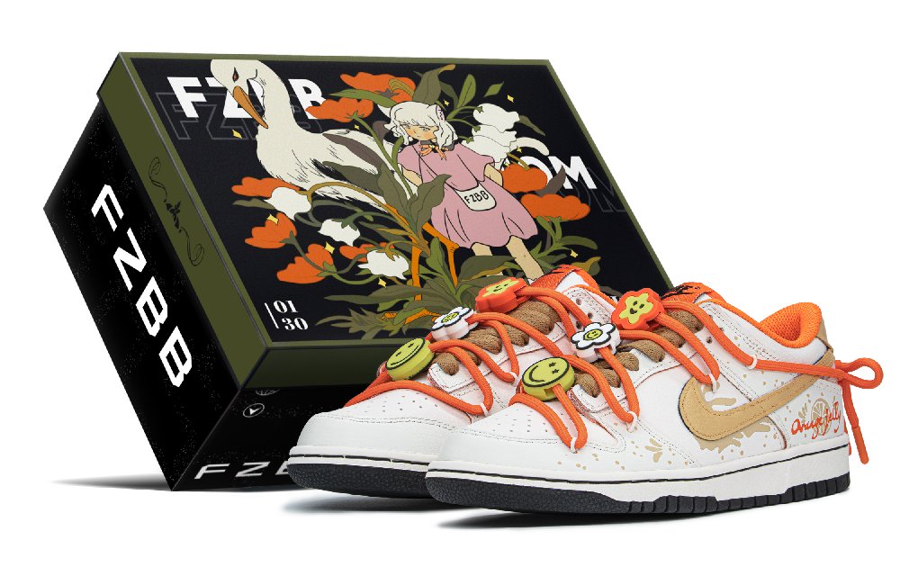 Nike Dunk Low FZBB Low Top Skateboard Shoes GS Orange Ecru