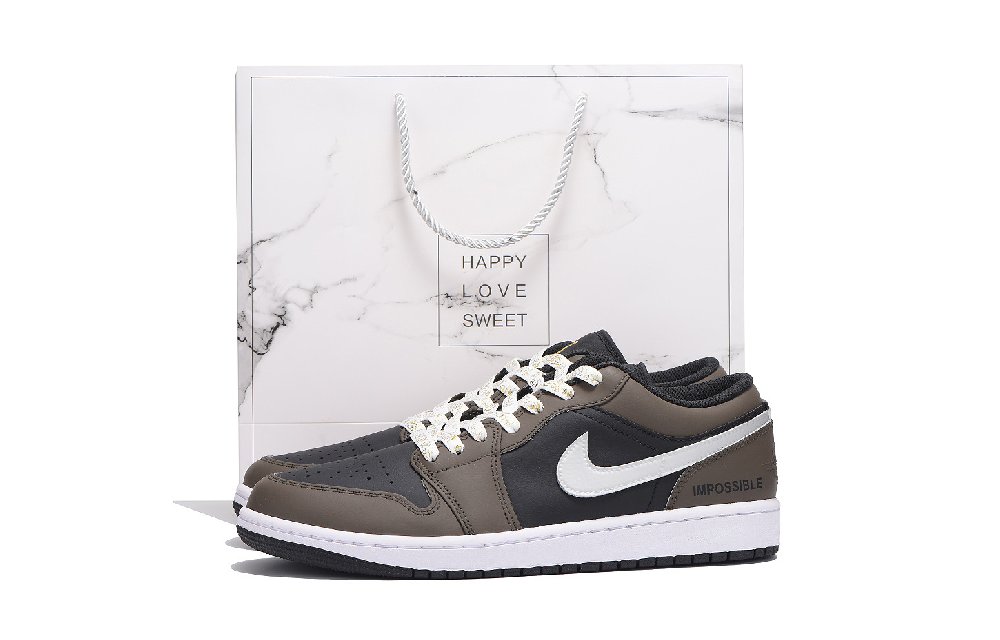 Jordan Air Jordan 1 Anti-Slip And Wear-Resistant Coverage Low-Top Vintage Basketball Shoes Unisex Black Brown