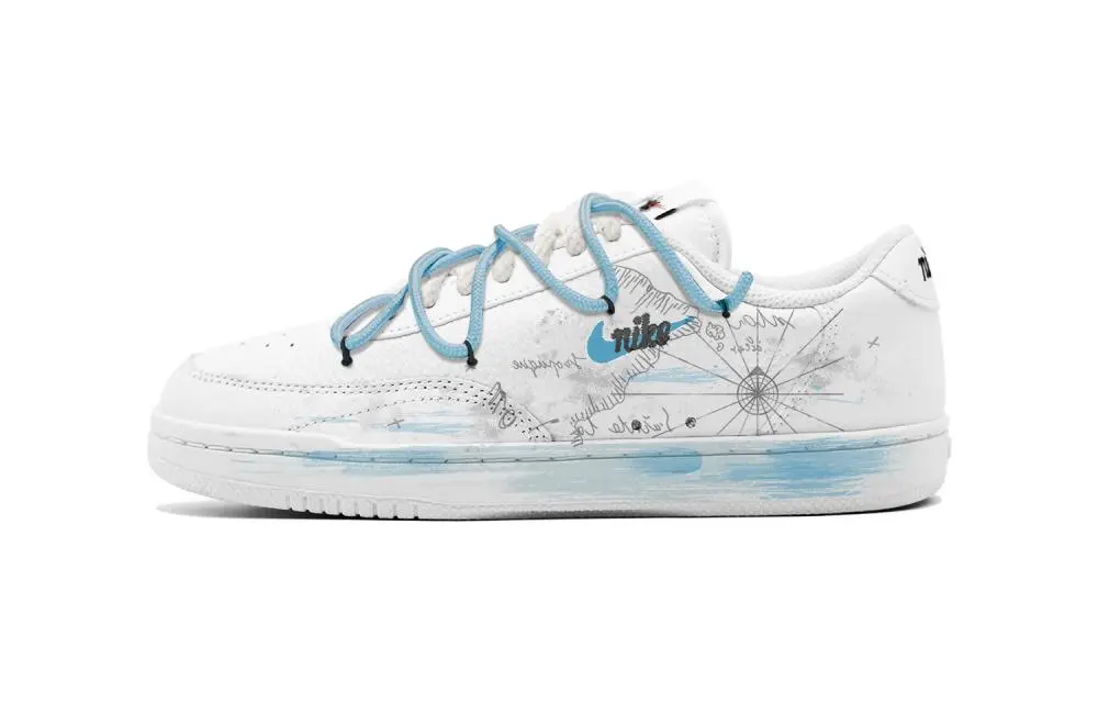 Nike Court Vintage Nautical Chart Low top Casual Shoes Women's Blue White