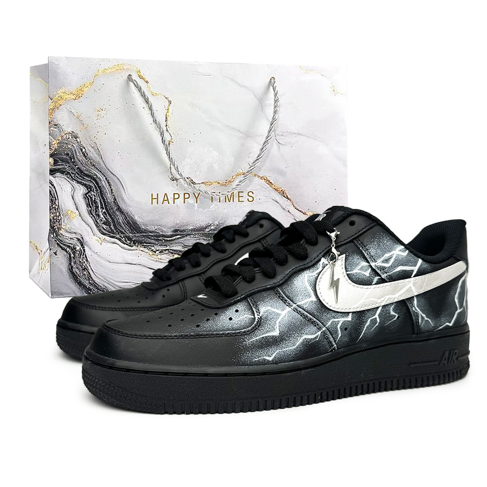 Nike Air Force 1 Silver Lightning Height Increasing Low top Skateboard Shoes Unisex Black Silver