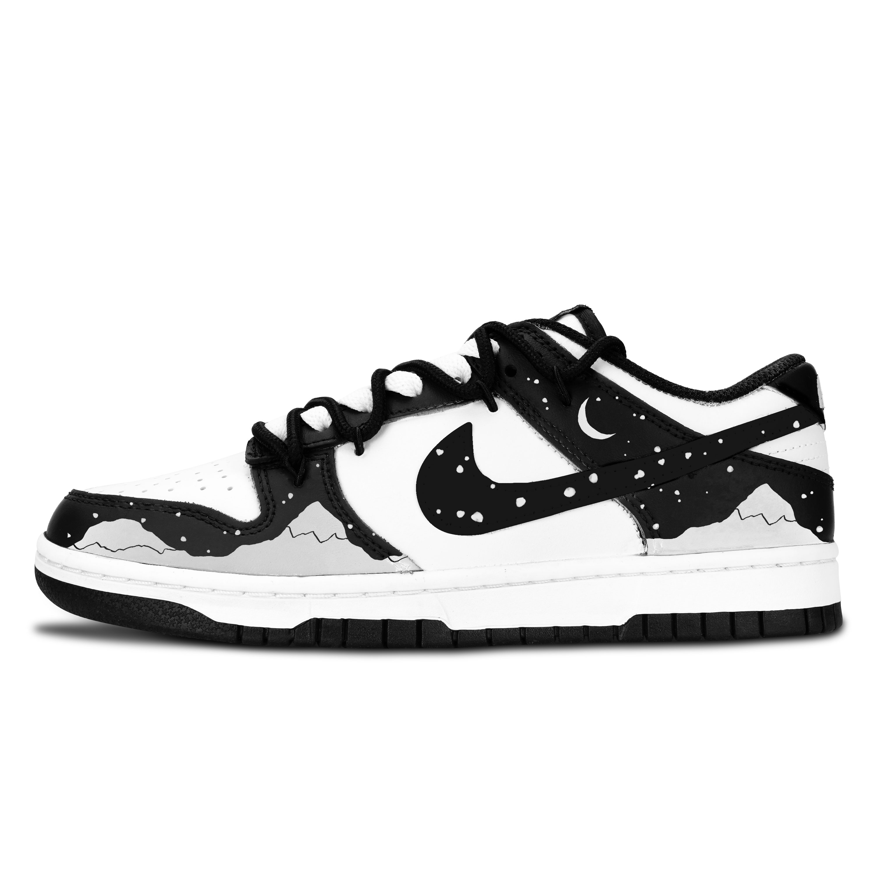 【定制球鞋】Nike Dunk 黑白熊猫 墨韵夜山 时尚 百搭 复古 经典 耐磨防滑 低帮 板鞋 男女同款 黑色