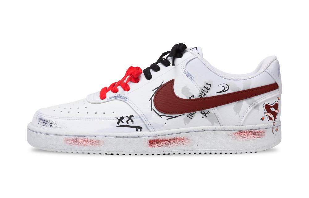 Nike Court Vision 1 Anti-Slip And Wear-Resistant Lightweight Low-Top Skateboard Shoes Men's White Red